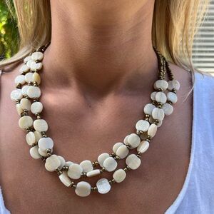 Vintage Cream & Brushed Gold Beaded Necklace
